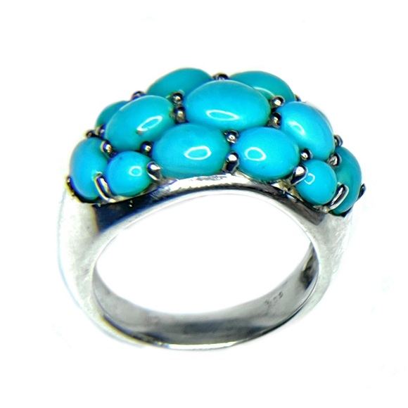 SLEEPING BEAUTY • Sterling Silver 925 Cluster Turquoise Stone Artisan Ring - Picture 7 of 8